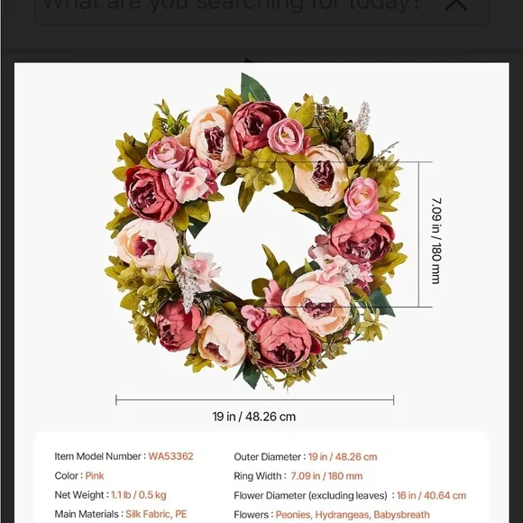 Floral Wreath with Pink and Green Blooms - Picture 2 of 5